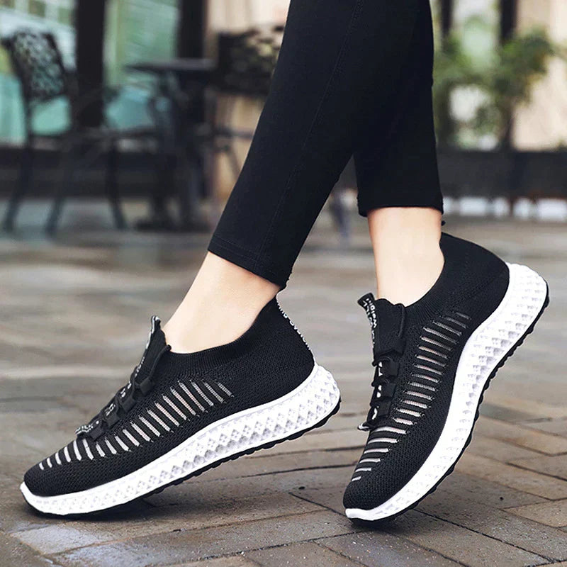 Schwarze Damen-Sneaker, Mesh, Plattformsohle, lässig, atmungsaktiv, modisch.