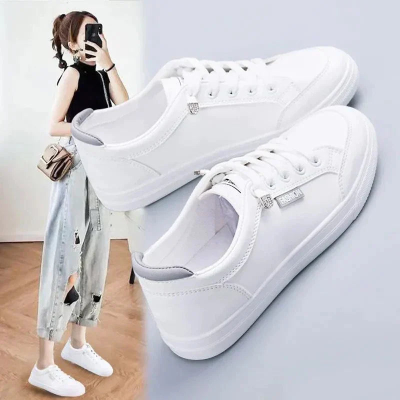 Weiße Damen-Sneaker, Schnürschuhe, lässig, Sommer, modisch, bequem, Tennisschuhe.