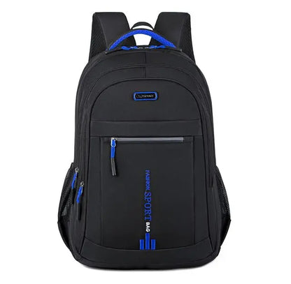 Schwarzer wasserdichter Oxford-Rucksack, Business-Computer-Tasche, blaues Detail.