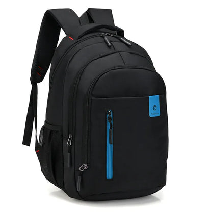 Schwarzer wasserdichter Oxford-Rucksack, Business-Computer-Tasche, blaues Detail.