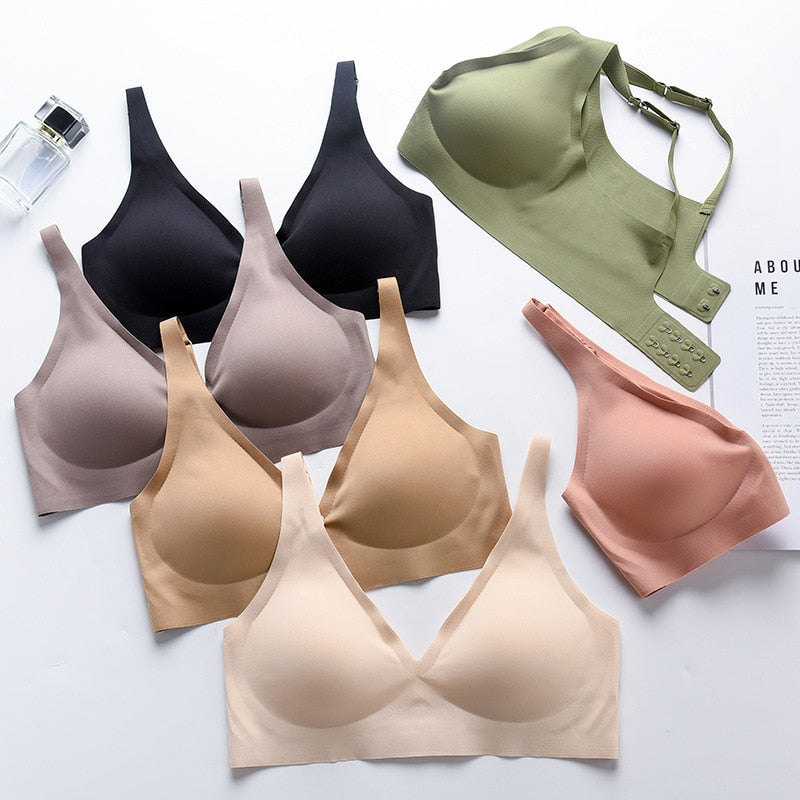 Nahtlose Damen-BHs in verschiedenen Farben, bequem, ohne Bügel, für Alltag und Sport.