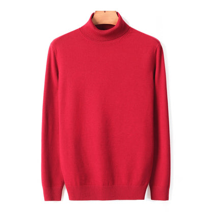Roter Rollkragenpullover aus Baumwolle, langärmelig, klassisches Design, Herrenmode.