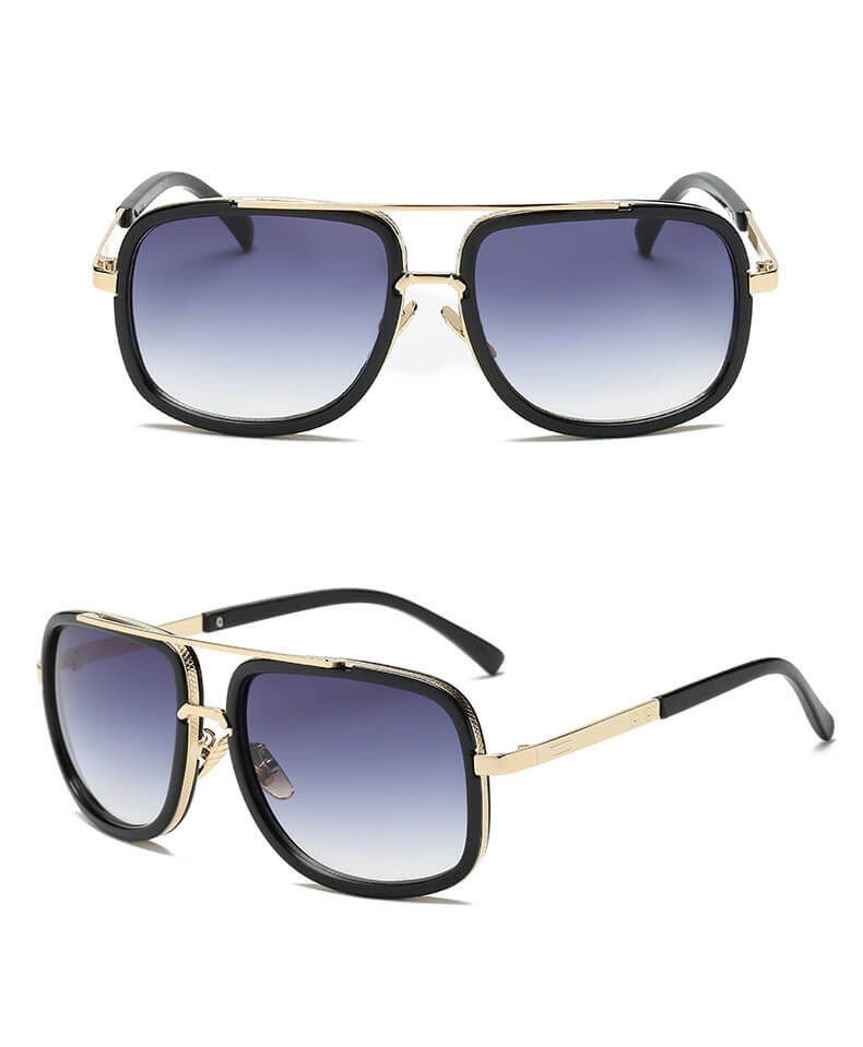 Sonnenbrille Herren, rechteckig, schwarz-gold, UV-Schutz, modisch, Accessoire, Sommer.
