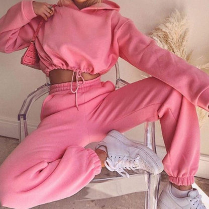 Rosa Damen-Sweatshirt und Jogginghose Set, gemütlich, modisch, Freizeitkleidung, Baumwolle.