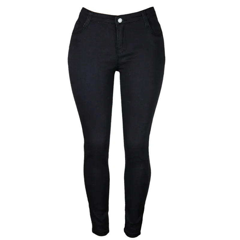 Schwarze Damen-Jeans, Skinny-Fit, hoher Bund, modisch, bequem, vielseitig.
