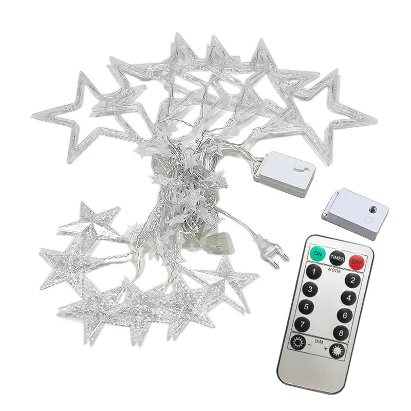 Sternförmige LED-Lichterkette mit Fernbedienung, transparent, für Innen- und Außendekoration.