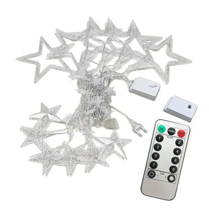 Sternförmige LED-Lichterkette mit Fernbedienung, transparent, für Innen- und Außendekoration.