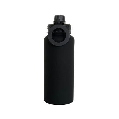 Schwarze Edelstahl-Wasserflasche mit Schraubverschluss, isoliert, 750ml, wiederverwendbar.