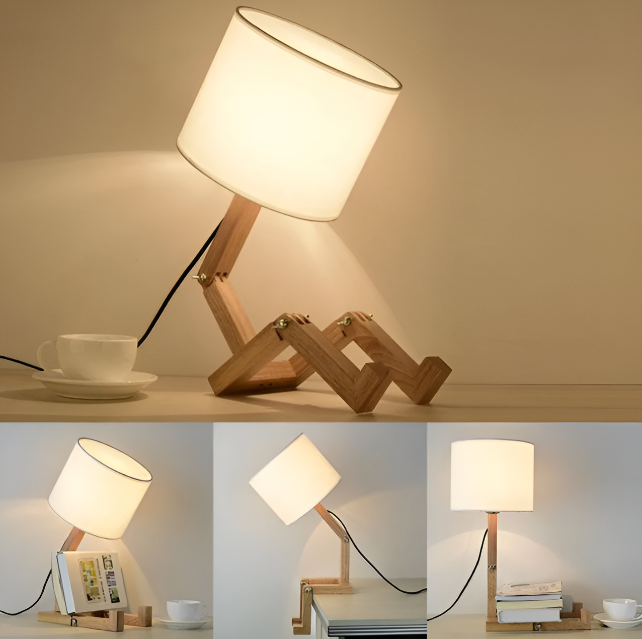 Flexibel robot skrivbordslampa i massivt trä - LumoBot