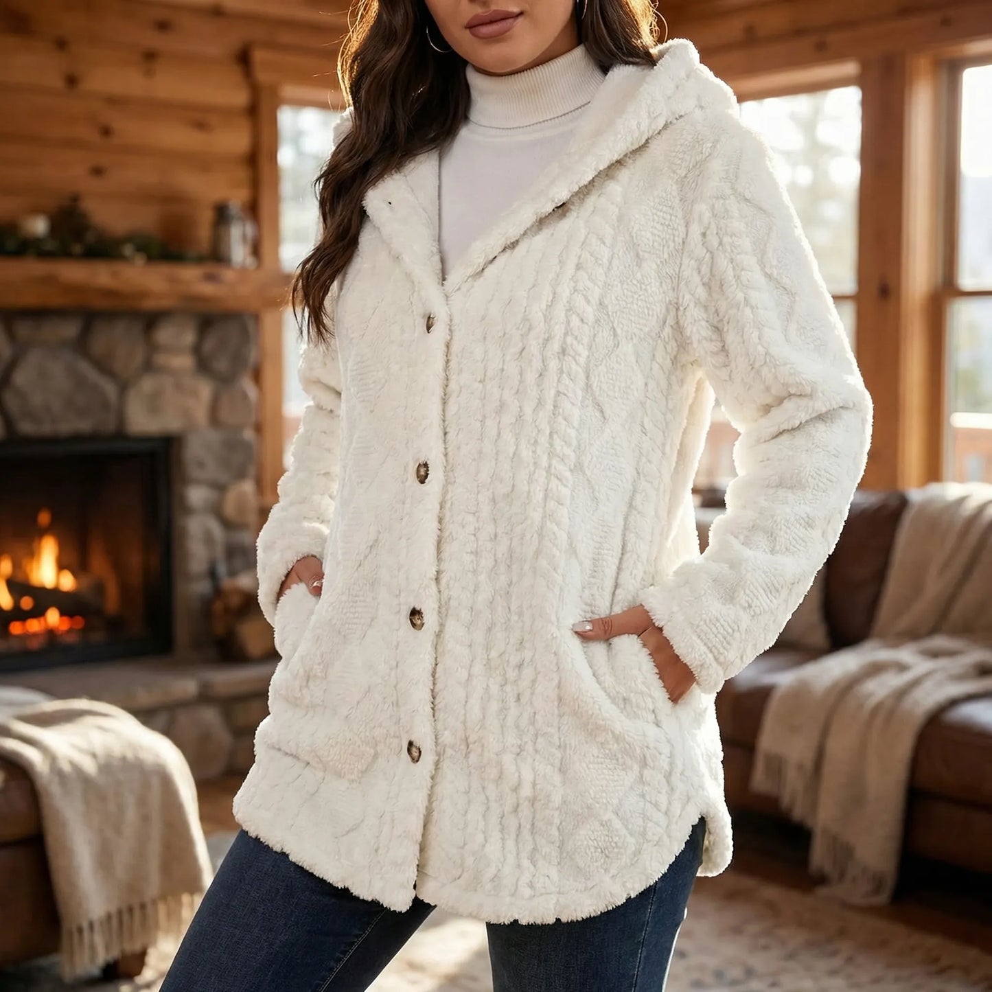 Hooded Faux Fur Button-Front Coat - Amy