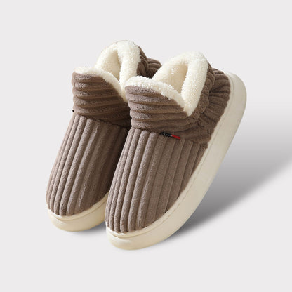 Braune Plüsch-Hausschuhe mit weißem Futter, rutschfeste Sohle, gemütlich, warm, Unisex.