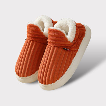 Orange Cord-Slipper mit weißem Futter, rutschfeste Sohle, gemütliche Hausschuhe für Damen.