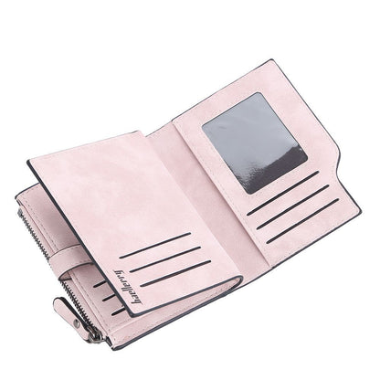 Rosa Damen-Geldbörse aus Leder mit Kartenfächern und Reißverschluss, stilvolles Design.
