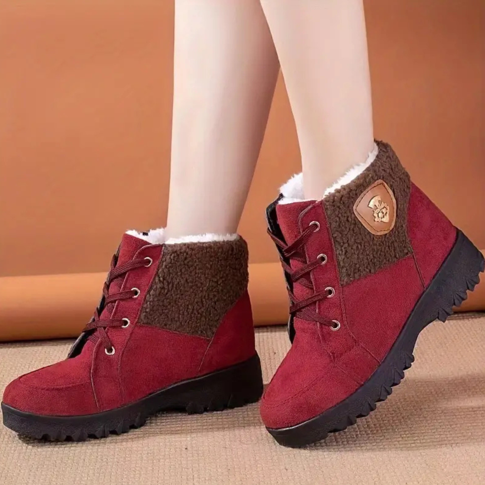Damen Winterstiefel rot, gefüttert, rutschfeste Sohle, modisch, warm, bequem, Outdoor.
