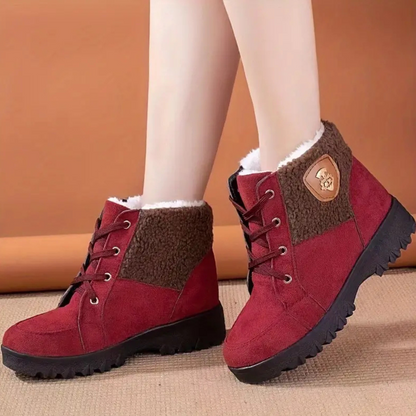 Damen Winterstiefel rot, gefüttert, rutschfeste Sohle, modisch, warm, bequem, Outdoor.
