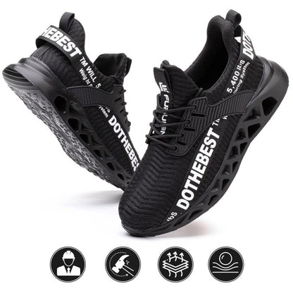 Schwarze Sportschuhe, atmungsaktiv, rutschfest, mit Schriftzug "DOTHEBEST", für Herren.