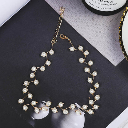 Koreanische Mode Imitation Perlen Choker Halskette, Damen Schmuck, Party Accessoire, Gold.