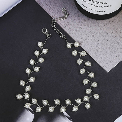 Koreanische Mode Imitation Perlen Choker Halskette, Damen Schmuck, Party Accessoire, Weiß.