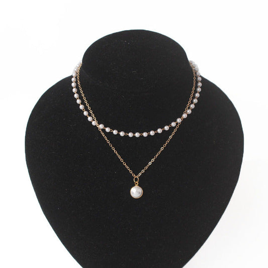 Zweireihige Imitationsperlenkette mit Anhänger, modisches Damen-Accessoire, koreanischer Stil.