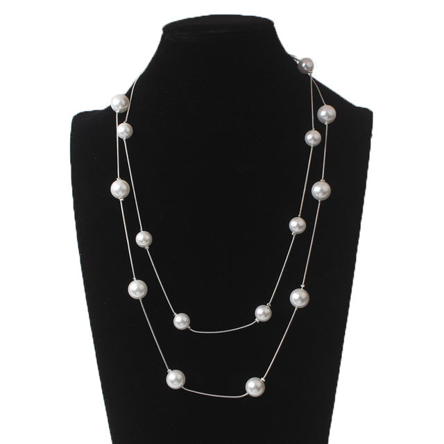 Zweireihige Imitationsperlenkette, modisches Design, Damenhalskette, Schmuck für Partys.