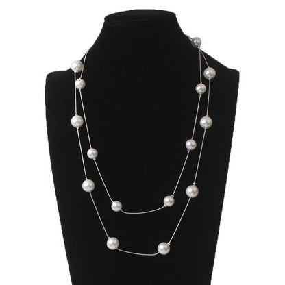 Zweireihige Imitationsperlenkette, modisches Design, Damenhalskette, Schmuck für Partys.