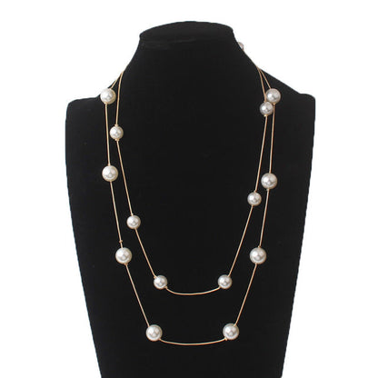 Zweireihige Imitationsperlenkette, goldfarben, modisch, Damen-Halskette, Schmuck, Party.