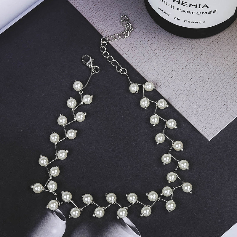 Imitationsperlen-Choker, Damenhalskette, koreanische Mode, silberne Kette, Party-Schmuck.