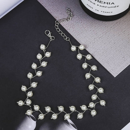 Imitationsperlen-Choker, Damenhalskette, koreanische Mode, silberne Kette, Party-Schmuck.