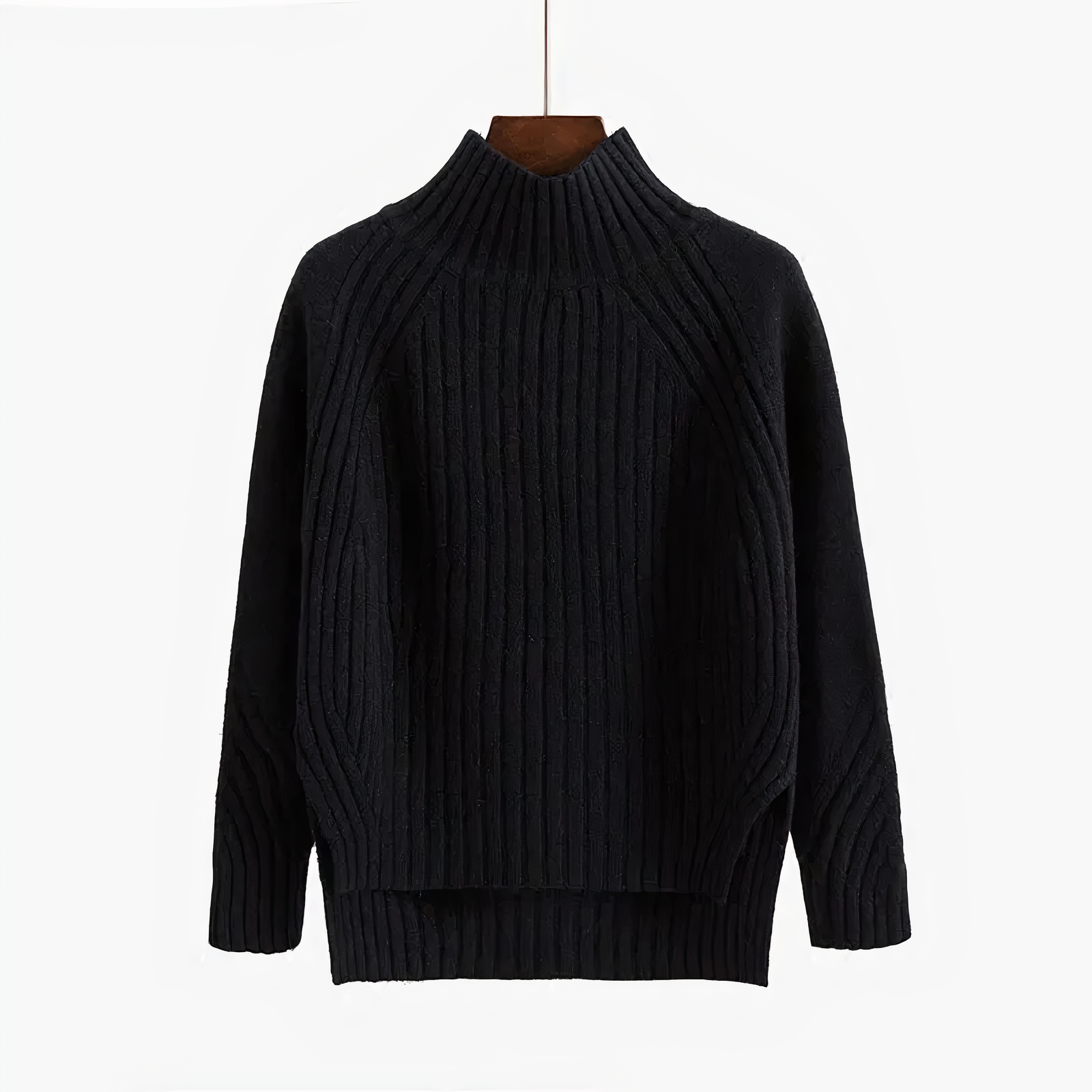 Schwarzer Strickpullover Damen, Rollkragen, warm, elegant, Wintermode, Baumwolle.