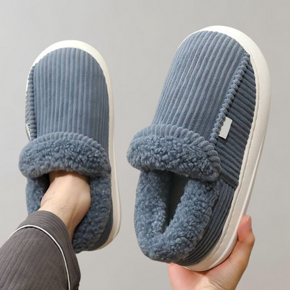 Blaue Damen-Hausschuhe, warm, gerippt, flauschig, gemütlich, Winterpantoffeln, rutschfest.