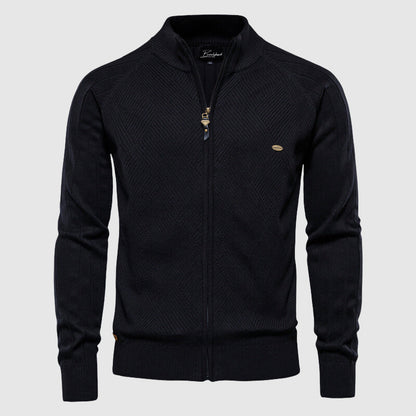 Schwarzer Herren-Strickpullover mit Reißverschluss, John Wellington, elegantes Design.