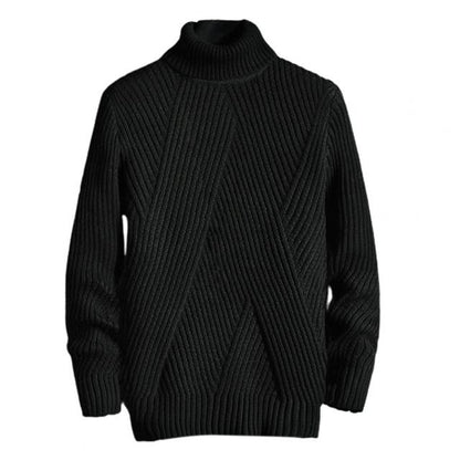 Schwarzer Herrenpullover, dickes Strickmuster, rollkragen, anti-pilling, modisch, warm.