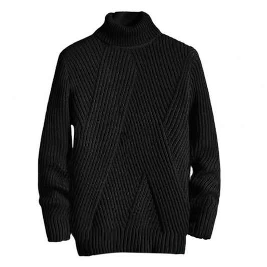 Schwarzer Herrenpullover, dickes Strickmuster, rollkragen, anti-pilling, modisch, warm.