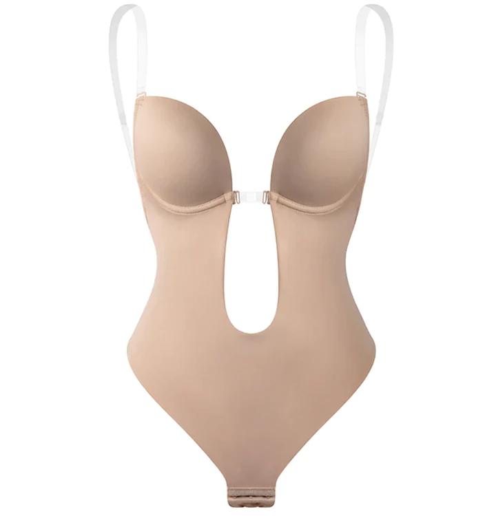 Nahtloser beige Body Shaper mit Bauchkorrektur, verstellbare Träger, formend, Damenwäsche.