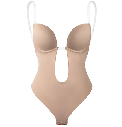 Nahtloser beige Body Shaper mit Bauchkorrektur, verstellbare Träger, formend, Damenwäsche.