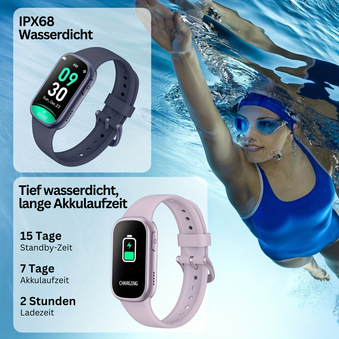 Wasserdichte Smartwatch IPX68, lange Akkulaufzeit, Fitness-Tracker, Schwimmen, Sportuhr.