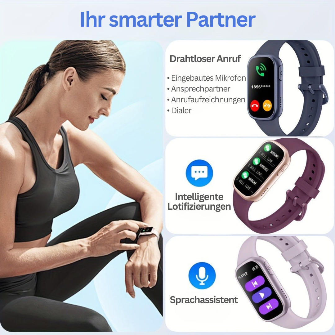 Smartwatch mit Sprachassistent, drahtlosem Anruf, intelligenten Benachrichtigungen, in drei Farben.