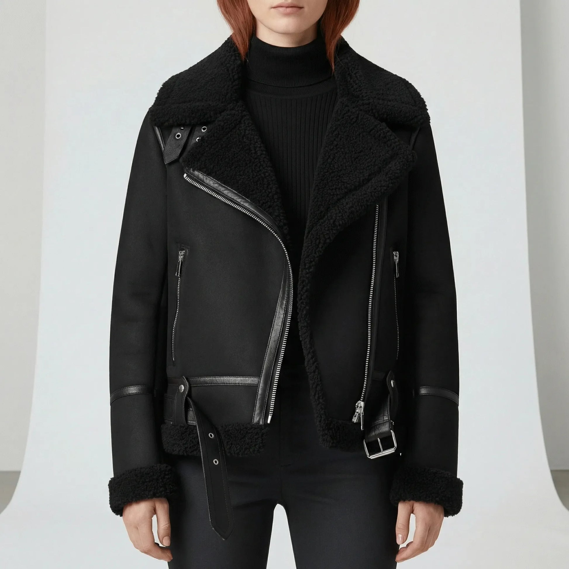 Klassische Lammfell-Inspirierte Jacke - Sophie