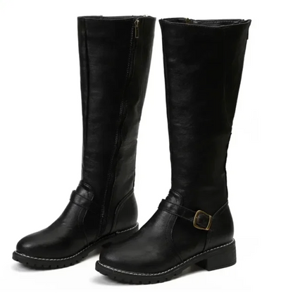 Knee-High Buckle Strap Riding Boot - Sheryl