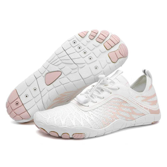 Weiße und rosa Barfußschuhe, atmungsaktiv, rutschfest, für Damen, Fitness und Outdoor.