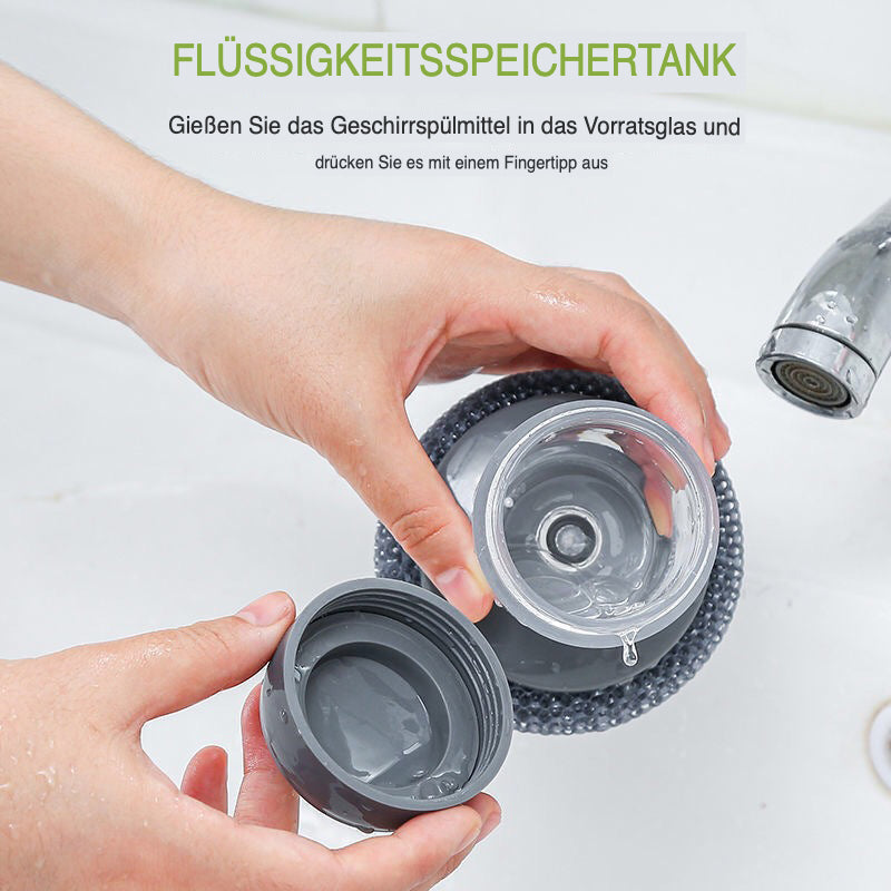 Küchenseifenpresse mit Spender und Palmbürste, grau, für Geschirrreinigung, Küche, Deutschland.