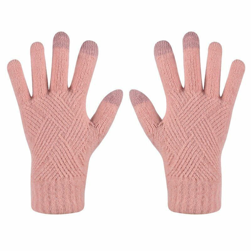 Rosa Strickhandschuhe mit Touchscreen-Funktion, Damen, Winter, warm, modisch.