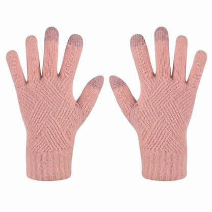 Rosa Strickhandschuhe mit Touchscreen-Funktion, Damen, Winter, warm, modisch.