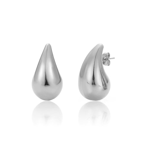 Silberne Tropfen-Ohrringe, glänzend, modern, Edelstahl, elegantes Schmuckdesign.