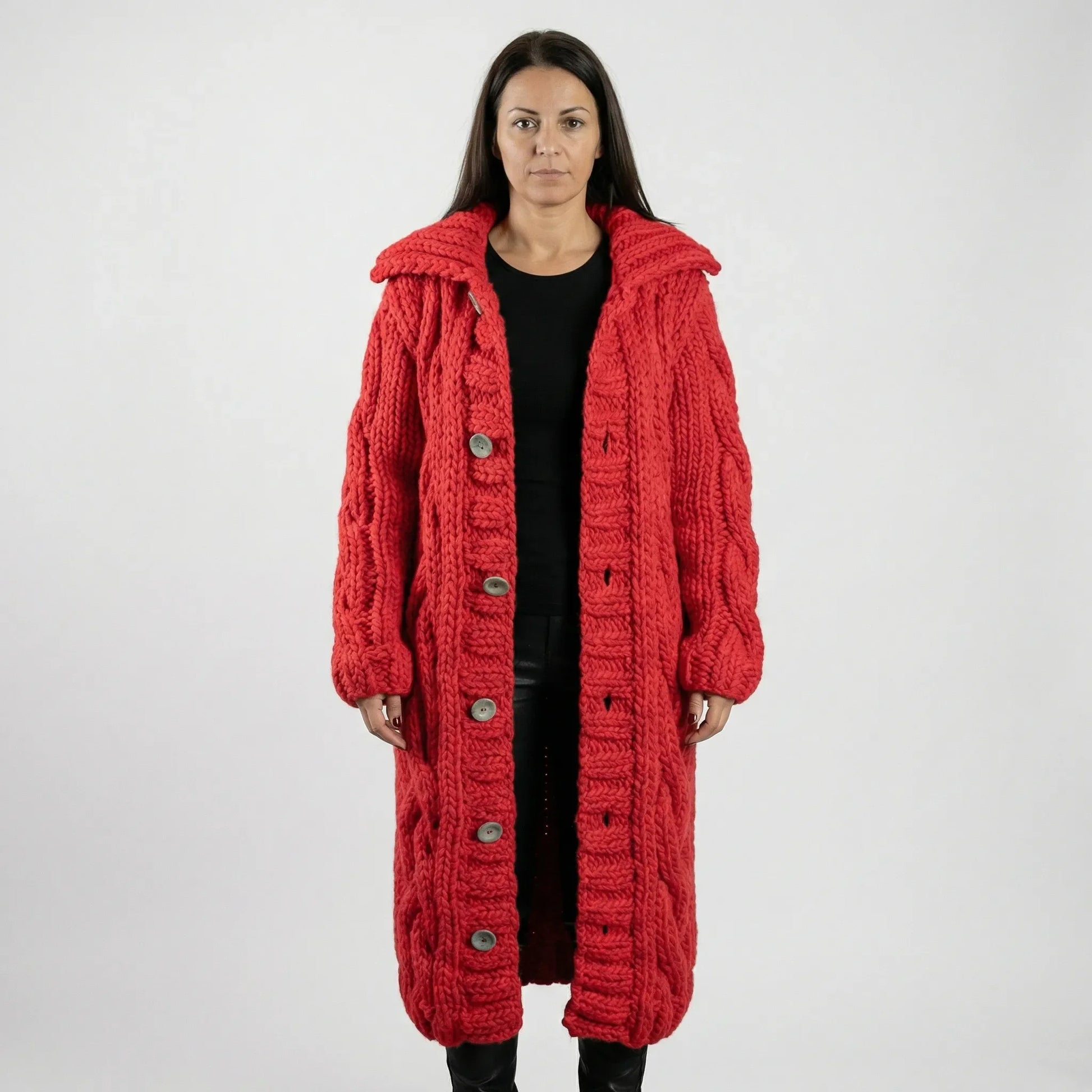 Lang Grof Gebreid Vest Met Kabelpatroon - Cathy