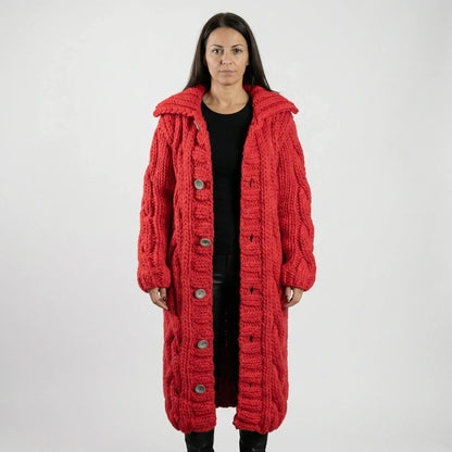 Lang Grof Gebreid Vest Met Kabelpatroon - Cathy