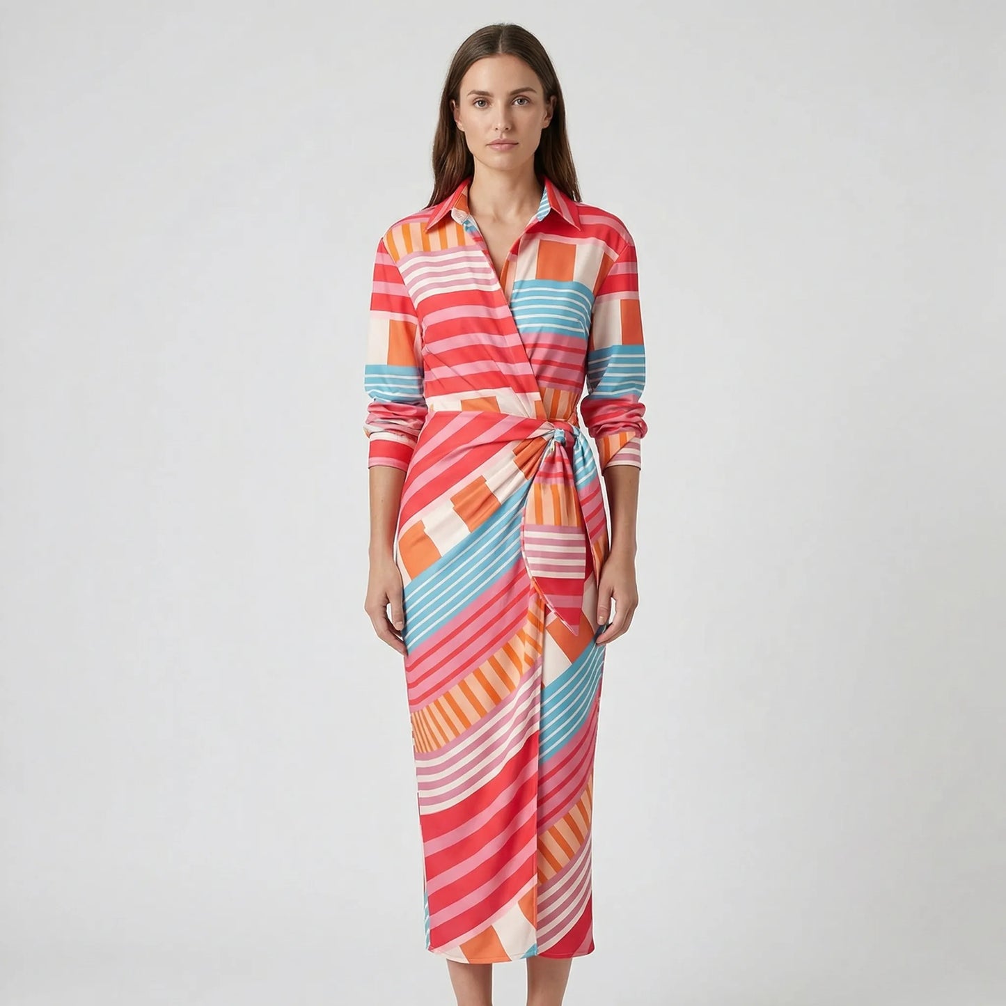 Langarm-Wickelkleid Mit Blattmuster - Mabel