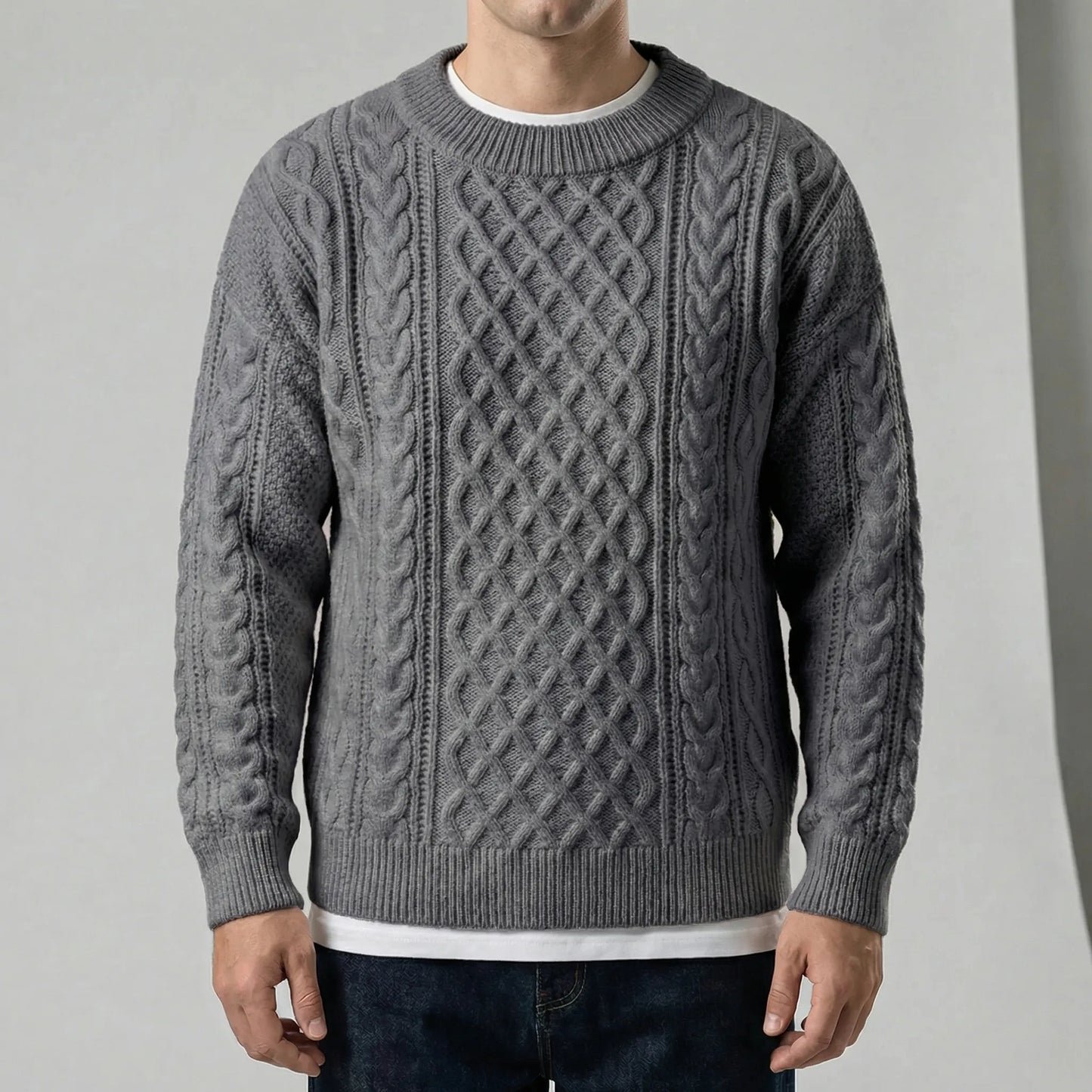 Langarm-Zopfmuster-Pullover - David
