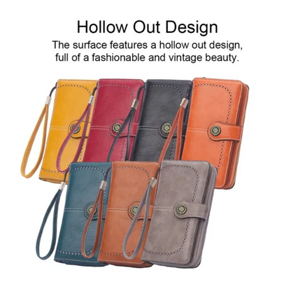 Bunte Lederhandgelenktaschen mit hohlem Design, große Kapazität, modisch und vintage.