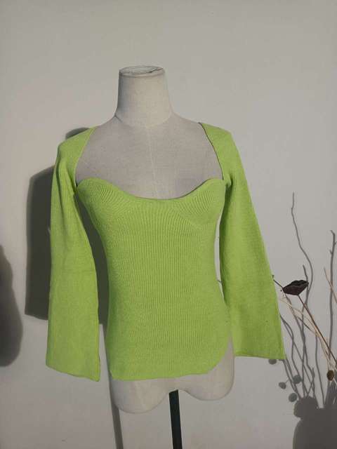 Grüner Strickpullover Damen, langärmlig, modisch, elegant, Frühling, Sommermode.
